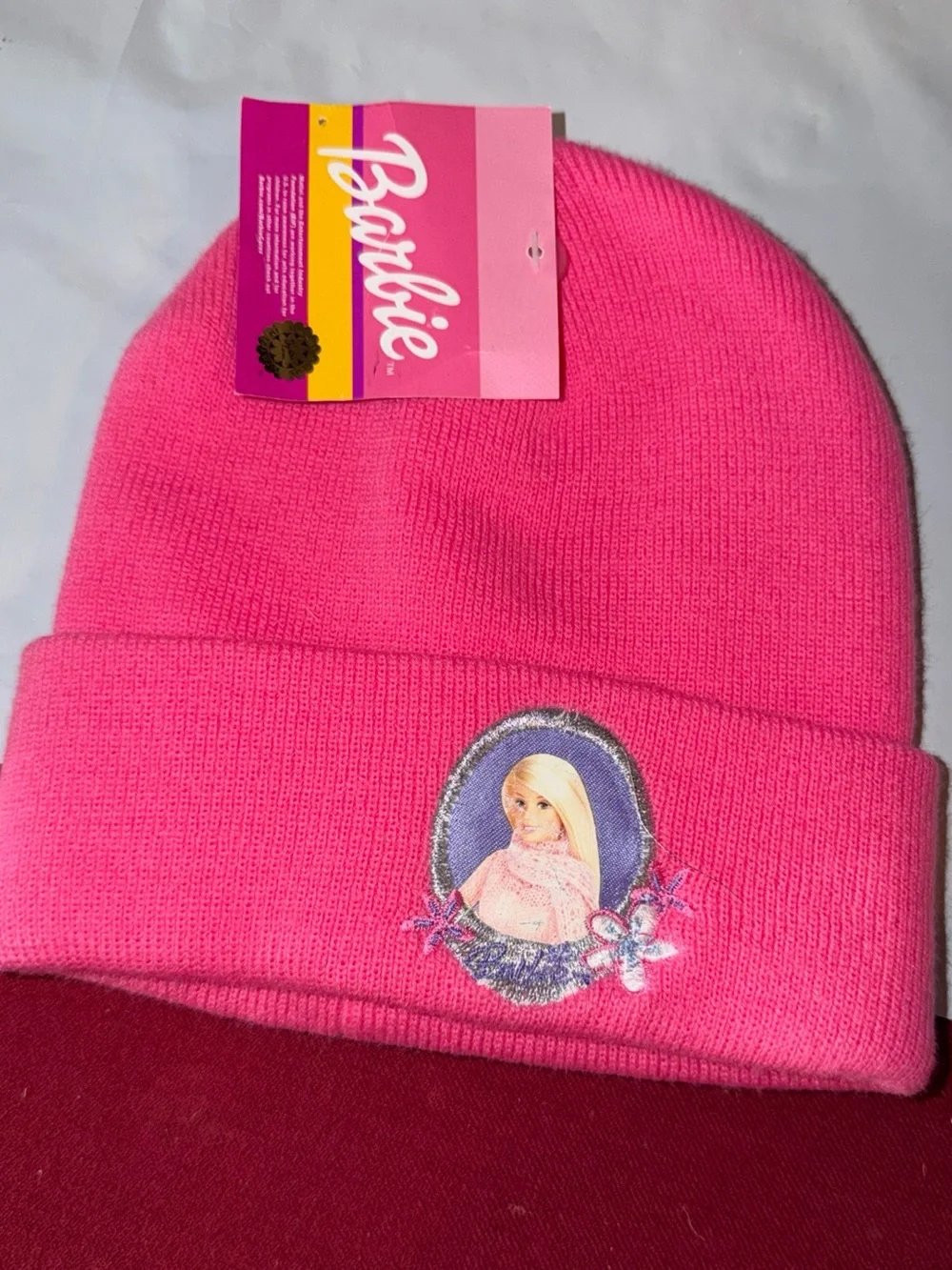 NEW PINK Barbie Beanie HAT Barbie doll Embroided On Front Acrylic One size Girls